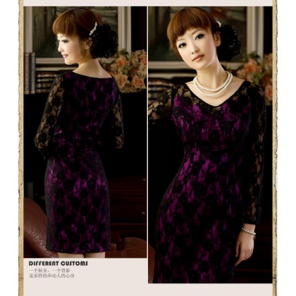 Purple Long Sleeve Lace Slim Dress 3008-80 Purple Long Sleeve Lace Slim Dress 3008-80
