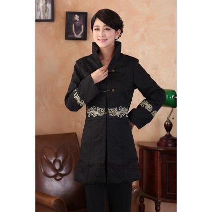 Chinese Cotton Black Trench Coat 6001-99 (Size M, L) Chinese Cotton Black Trench Coat 6001-99 (Size M, L)