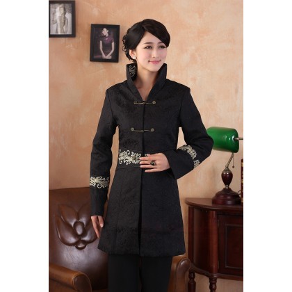 Chinese Cotton Black Trench Coat 6001-99 (Size M, L) Chinese Cotton Black Trench Coat 6001-99 (Size M, L)