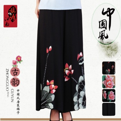 Hand Painting Lotus Wide Leg Pants 7001-99 Hand Painting Lotus Wide Leg Pants 7001-99
