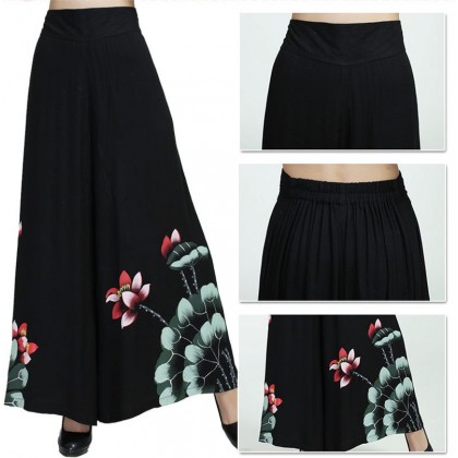 Hand Painting Lotus Wide Leg Pants 7001-99 Hand Painting Lotus Wide Leg Pants 7001-99