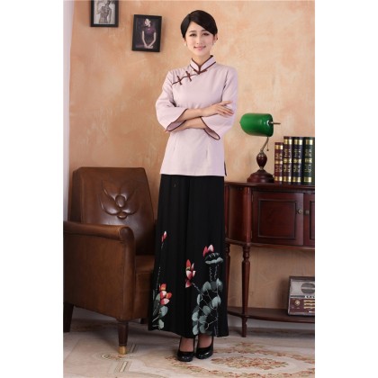 Hand Painting Lotus Wide Leg Pants 7001-99 Hand Painting Lotus Wide Leg Pants 7001-99