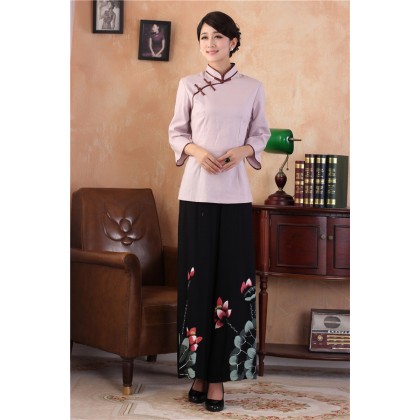 Hand Painting Lotus Wide Leg Pants 7001-99 Hand Painting Lotus Wide Leg Pants 7001-99