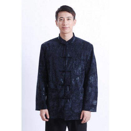 Velvet Mandarin Jacket - Dark Blue 12005-76 (Size XL, XXL)	 毛絨長袖唐裝夾克-深藍