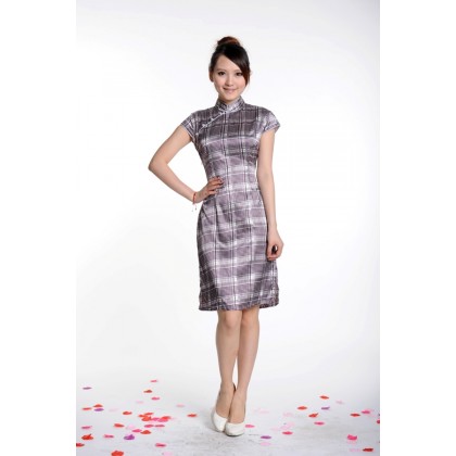 Silk-like Grey Check Qipao 2058-90 (SIze S) Clearance No Return / No Exchange Silk-like Grey Check Qipao 2058-90 (SIze S) Clearance No Return / No Exchange