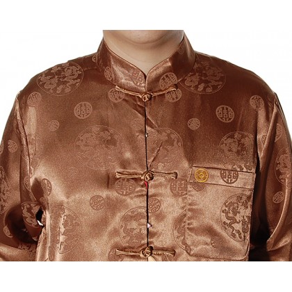 Polyester Tai-ji men's LS Light Brown Shirt 12013-61 (XXL) 