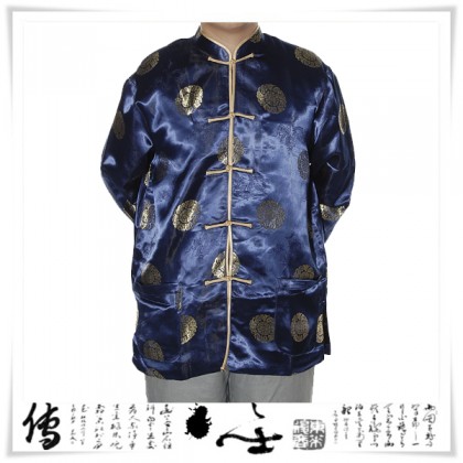 Chinese Traditional Tang Zhuang Jacket Dark Blue (Size L) 12011-76
