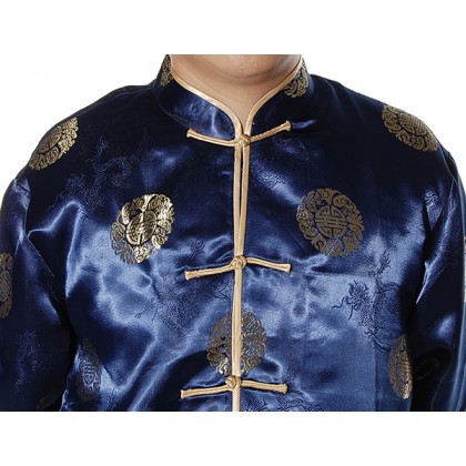 Chinese Traditional Tang Zhuang Jacket Dark Blue (Size L) 12011-76