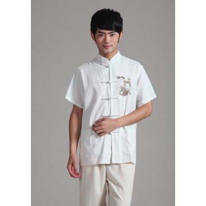 Linen Dragon Off White Chinese Shirt 11008-02 Linen Dragon Off White Chinese Shirt 11008-02