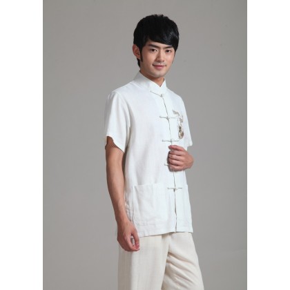 Linen Dragon Off White Chinese Shirt 11008-02 Linen Dragon Off White Chinese Shirt 11008-02