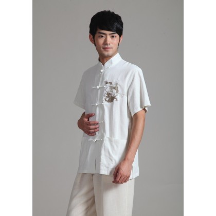 Linen Dragon Off White Chinese Shirt 11008-02 Linen Dragon Off White Chinese Shirt 11008-02