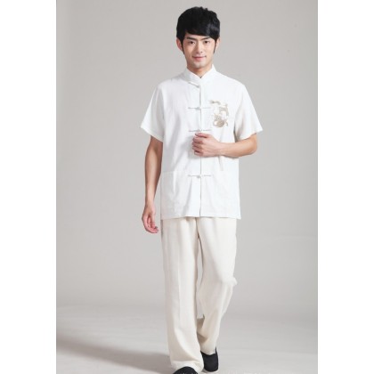 Linen Dragon Off White Chinese Shirt 11008-02 Linen Dragon Off White Chinese Shirt 11008-02