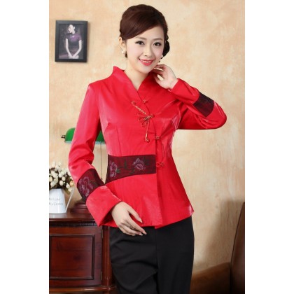 Peony Embroidery Red Rayon Jacket 4008-28 Peony Embroidery Red Rayon Jacket 4008-28