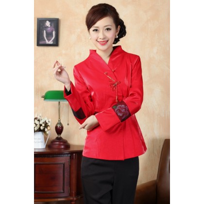 Peony Embroidery Red Rayon Jacket 4008-28 Peony Embroidery Red Rayon Jacket 4008-28