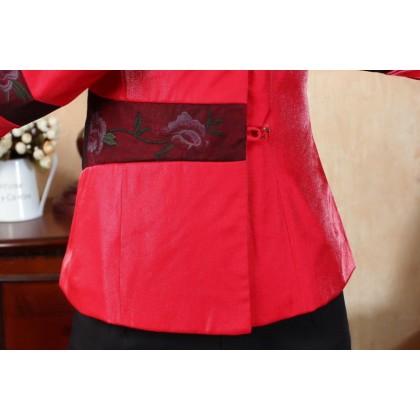Peony Embroidery Red Rayon Jacket 4008-28 Peony Embroidery Red Rayon Jacket 4008-28