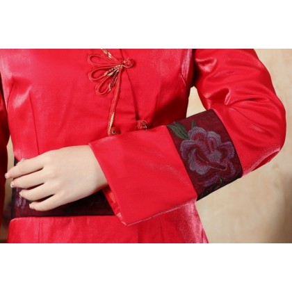 Peony Embroidery Red Rayon Jacket 4008-28 Peony Embroidery Red Rayon Jacket 4008-28