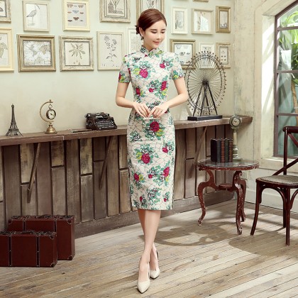Floral Linen Midi Qipao 1128-52 Clearance No Return / No Exchange Floral Linen Midi Qipao 1128-52 Clearance No Return / No Exchange