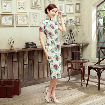 Floral Linen Midi Qipao 1128-52 Clearance No Return / No Exchange Floral Linen Midi Qipao 1128-52 Clearance No Return / No Exchange