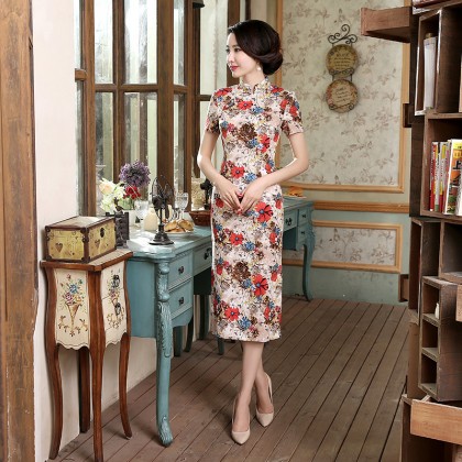 Old Shanghai Colourful Vintage Midi Qipao 1131-00 Old Shanghai Colourful Vintage Midi Qipao 1131-00