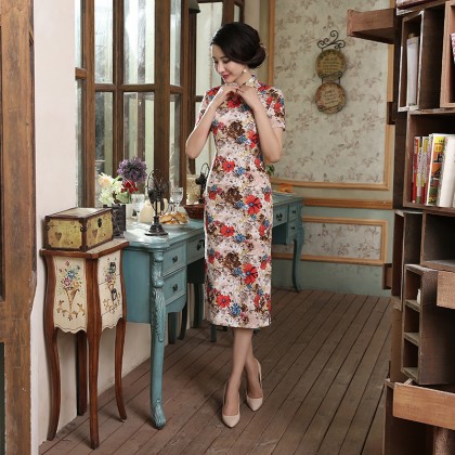 Old Shanghai Colourful Vintage Midi Qipao 1131-00 Old Shanghai Colourful Vintage Midi Qipao 1131-00