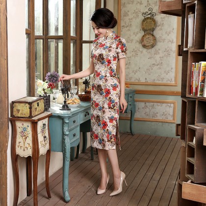 Old Shanghai Colourful Vintage Midi Qipao 1131-00 Old Shanghai Colourful Vintage Midi Qipao 1131-00