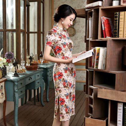 Old Shanghai Colourful Vintage Midi Qipao 1131-00 Old Shanghai Colourful Vintage Midi Qipao 1131-00