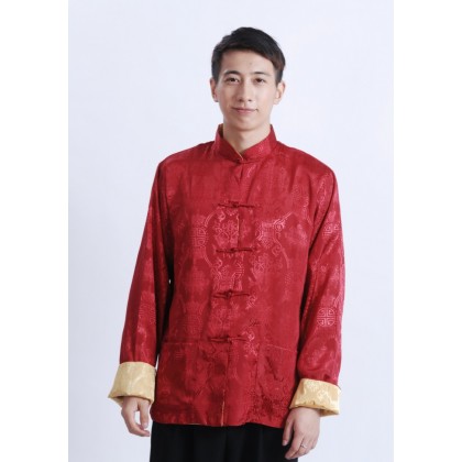 Man's Double-Fish Reversible Mandarin Jacket【Red+Yellow】 ) 12009-28 