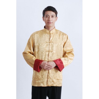 Man's Double-Fish Reversible Mandarin Jacket【Red+Yellow】 ) 12009-28 