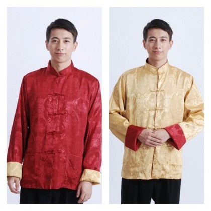 Man's Double-Fish Reversible Mandarin Jacket【Red+Yellow】 ) 12009-28 