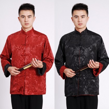 Man's Double-Fish Reversible Mandarin Jacket【Black+Red】12009-99 Man's Double-Fish Reversible Mandarin Jacket【Black+Red】12009-99