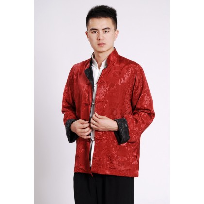 Man's Double-Fish Reversible Mandarin Jacket【Black+Red】12009-99 Man's Double-Fish Reversible Mandarin Jacket【Black+Red】12009-99