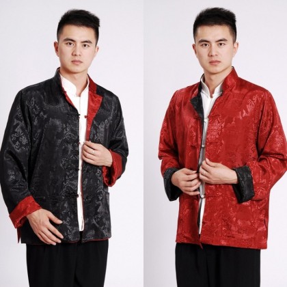 Man's Double-Fish Reversible Mandarin Jacket【Black+Red】12009-99 Man's Double-Fish Reversible Mandarin Jacket【Black+Red】12009-99