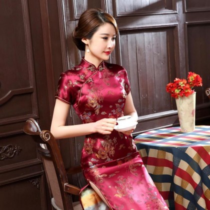 Dragon & Phoenix Brocade Purple Red Cheongsam 1003-85 Dragon & Phoenix Brocade Purple Red Cheongsam 1003-85