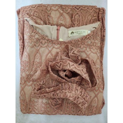 Korean Long-sleeved Lace Pink Dress 3012-20 Korean Long-sleeved Lace Pink Dress 3012-20