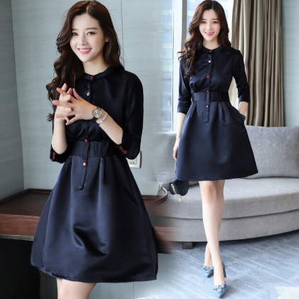 K-Fashion Mid-Sleeved OL Navy Viscose Elegant Midi Dress 3014-76 K-Fashion Mid-Sleeved OL Navy Viscose Elegant Midi Dress 3014-76