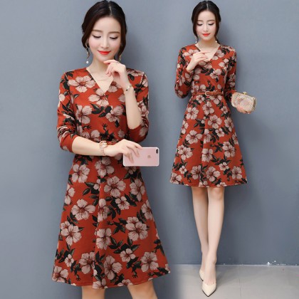 K-Fashion Style Polyester Print 3/4 sleeved Orange Midi Dress 3015-30 K-Fashion Style Polyester Print 3/4 sleeved Orange Midi Dress 3015-30
