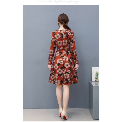 K-Fashion Style Polyester Print 3/4 sleeved Orange Midi Dress 3015-30 K-Fashion Style Polyester Print 3/4 sleeved Orange Midi Dress 3015-30