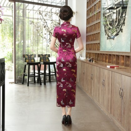 Butterfly Brocade Purple Red Cheongsam 1018-85 Clearance No Return / No Exchange