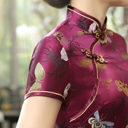 Butterfly Brocade Purple Red Cheongsam 1018-85 Clearance No Return / No Exchange