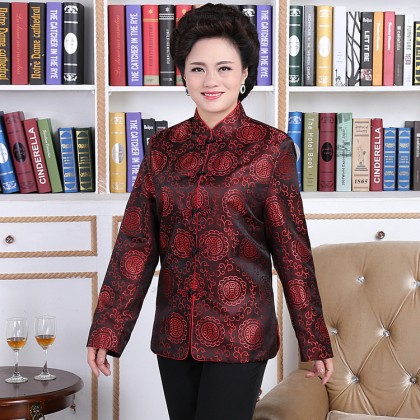 Woman Maroon Elegant Chinese Jacket 4016-29