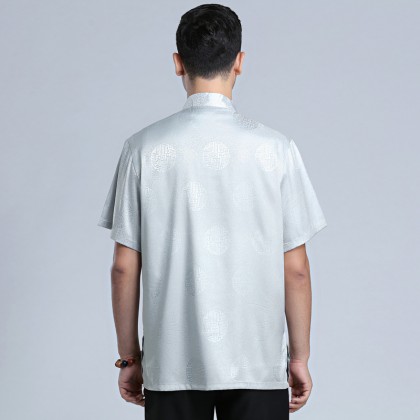 Men's Short-sleeved Light Grey Mandarin Shirt 11012-91 Men's Short-sleeved Light Grey Mandarin Shirt 11012-91