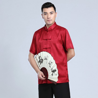 Men's Short-sleeved Maroon Mandarin Shirt 11012-29 Men's Short-sleeved Maroon Mandarin Shirt 11012-29