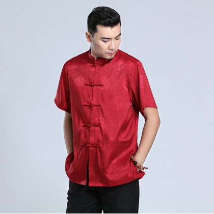 Men's Short-sleeved Maroon Mandarin Shirt 11012-29 Men's Short-sleeved Maroon Mandarin Shirt 11012-29