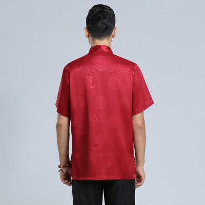Men's Short-sleeved Maroon Mandarin Shirt 11012-29 Men's Short-sleeved Maroon Mandarin Shirt 11012-29