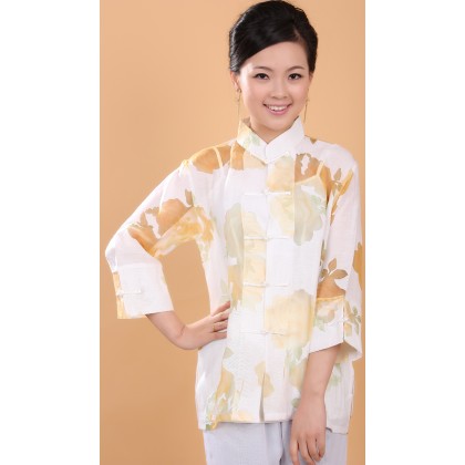 5001-40 Elegant 3-Quarter Sleeves Yellow Chinese Blouse 5001-40 Elegant 3-Quarter Sleeves Yellow Chinese Blouse