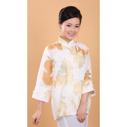 5001-40 Elegant 3-Quarter Sleeves Yellow Chinese Blouse 5001-40 Elegant 3-Quarter Sleeves Yellow Chinese Blouse