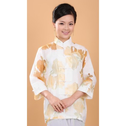 5001-40 Elegant 3-Quarter Sleeves Yellow Chinese Blouse 5001-40 Elegant 3-Quarter Sleeves Yellow Chinese Blouse