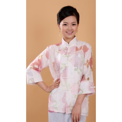 5001-20 Elegant 3-Quarter Sleeves Pink Chinese Blouse