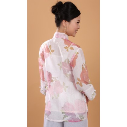 5001-20 Elegant 3-Quarter Sleeves Pink Chinese Blouse