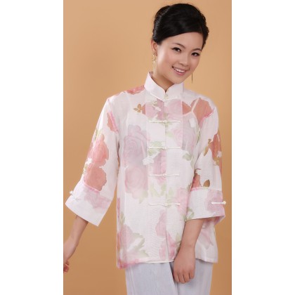 5001-20 Elegant 3-Quarter Sleeves Pink Chinese Blouse